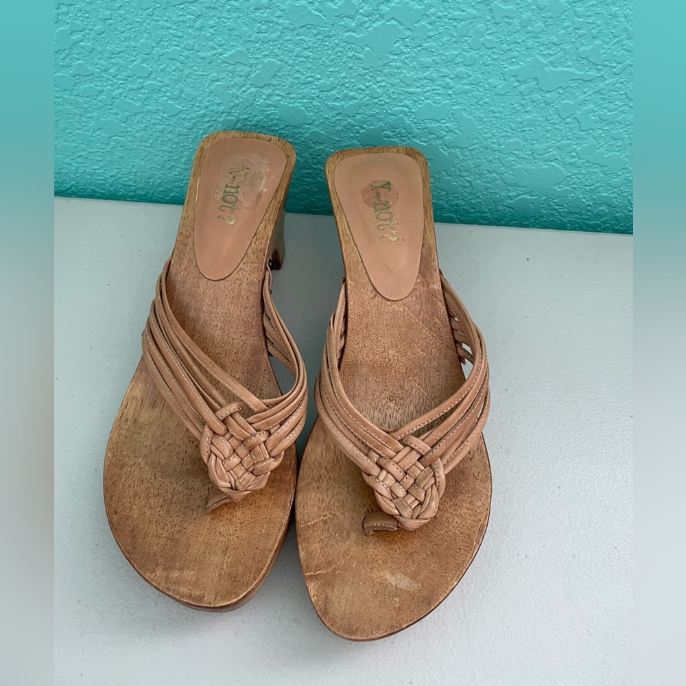 Y-Not Wooden Bottom Leather Top Sandals Made In Brazil Women’s 8.5